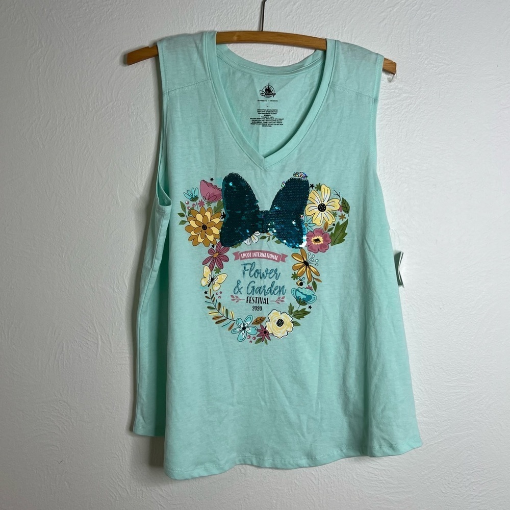 NWT Disney Parks Green Flower & Garden Festival 2020 Casual Tank Top Size Large